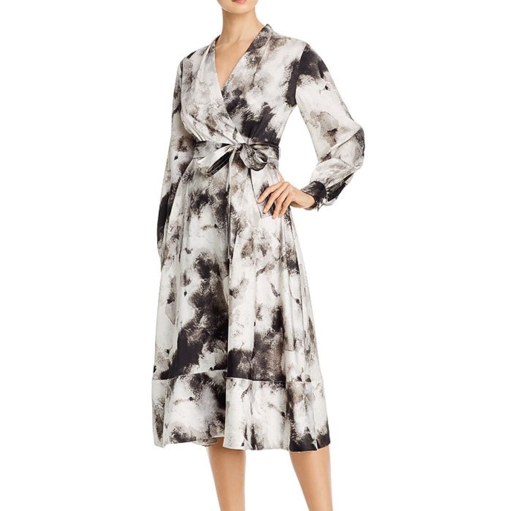 Donna Karan New York Cloud Print Flare Wrap Dress NWT